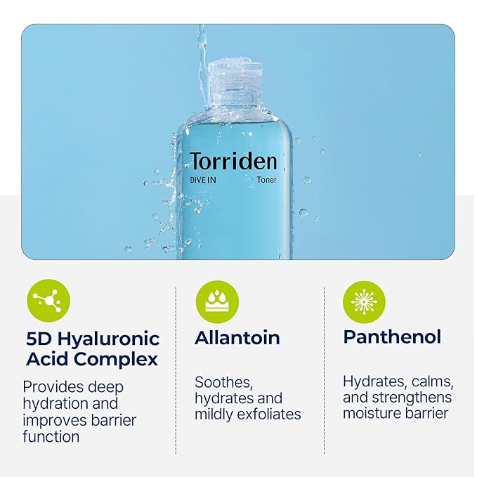 Torriden Dive-in Low-Molecular Hyaluronic Acid Toner 10.14 fl oz | Low pH Facial Toning Water That Hydrates and Moisturizes Sensitive, Dehydrated, Oily Skin | Vegan Korean Skin Care