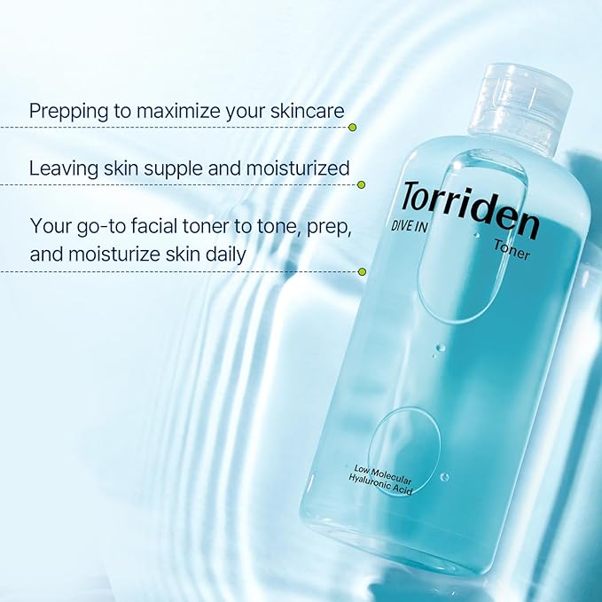 Torriden Dive-in Low-Molecular Hyaluronic Acid Toner 10.14 fl oz | Low pH Facial Toning Water That Hydrates and Moisturizes Sensitive, Dehydrated, Oily Skin | Vegan Korean Skin Care