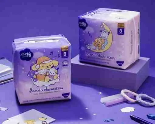 Marisom x Sanrio Characters Real Soft Sanitary Pads Overnight Diapers Size M 8pcs