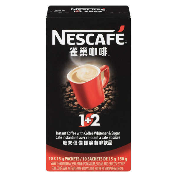 Nestle Nescafé 1+2 Instant Coffee with Coffee Whitener And Sugar, 10 x 15 g