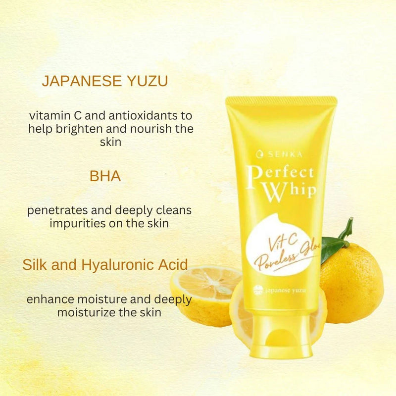 Senka Perfect Whip Yuzu Vit C Poreless Glow Face Wash